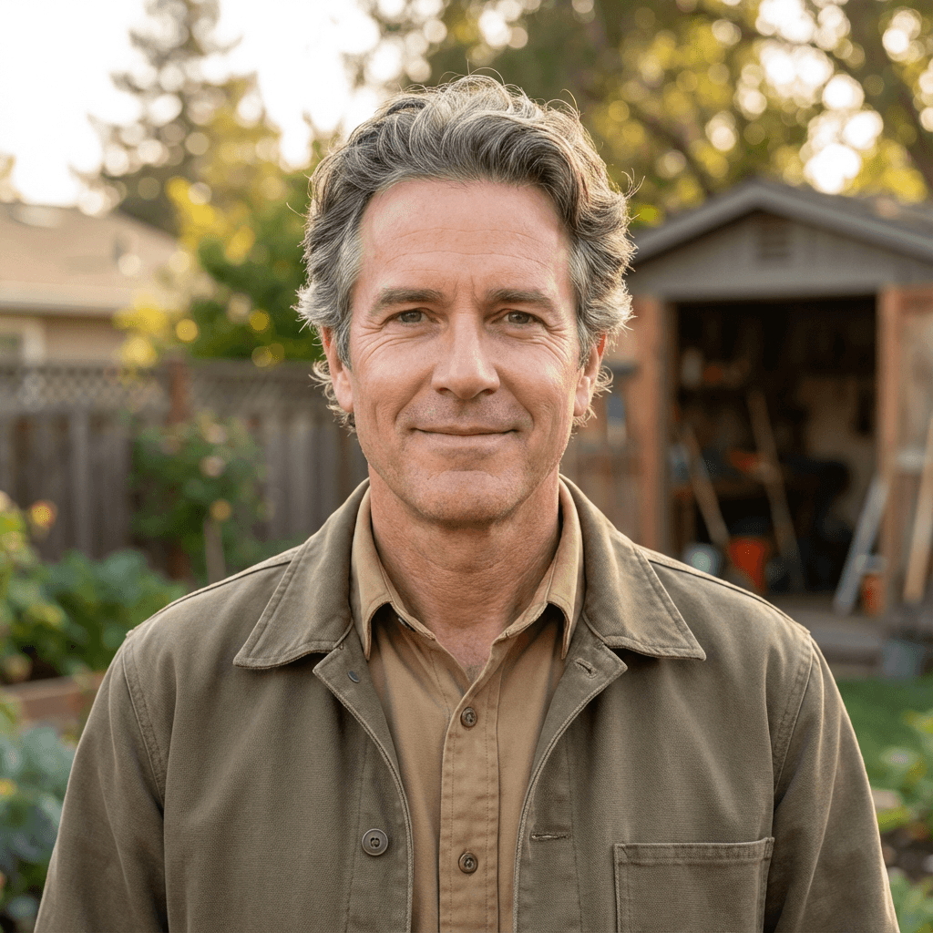 Male homeowner in his mid 50s, White, no-nonsense down-to-earth style