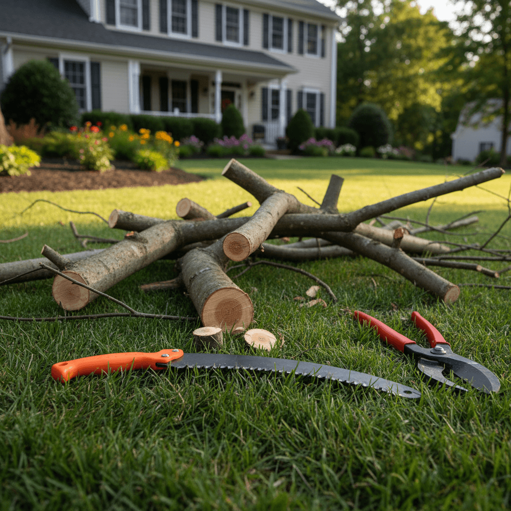 Close up of pruned tree branches with clean cuts